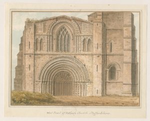 Église prieurale de Tutbury - Façade ouest : aquarelle, 1813 - John Buckler