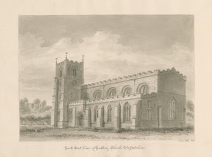 Église prieurale de Tutbury : dessin au lavis sépia, 1812