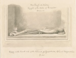 Église de Weston-under-Lizard - Effigie de Sir Hugh de Weston : dessin sépia, 1842 - John Buckler
