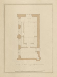 Wiltshire - Sarum - Plan du palais épiscopal : dessin sépia coloré - John Buckler