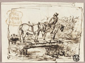 Esquisse de chevaux traversant un pont - John Burnet