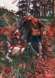 Un fidèle aide Christian à se relever après sa chute (lithographie couleur)