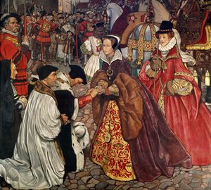 La reine Mary (1516-58) et la princesse Elizabeth (1533-1603) entrant à Londres, 1553, 1910 - John Byam Liston Shaw