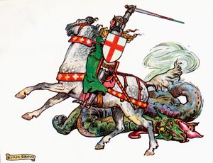 Saint Georges et le Dragon, illustration du livre pour enfants de la princesse Marie-José, publié 1916 - John Byam Liston Shaw
