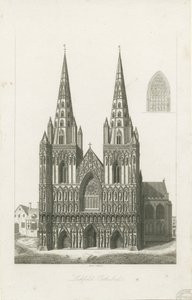 Cathédrale de Lichfield - Façade ouest : gravure, début 19e siècle - John Byrne