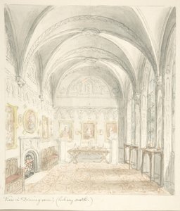 Château de Lea, Worcestershire, salle à manger regardant vers le sud, vers 1816 - John Carter.