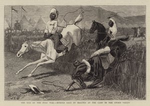 La fin de la guerre zouloue, course de haies par les Basutos au camp dans la vallée d