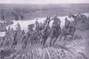 Artillerie traversant le Caledon à Karreepoort Drift, illustration de Après Pretoria : La Guerre de guérilla - John Charlton