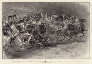 Le tournoi militaire royal au Agricultural Hall, la charge de la cavalerie de quatre époques