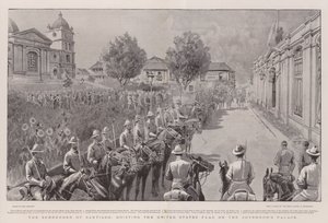 La reddition de Santiago, hissant le drapeau des États-Unis sur le palais du gouverneur - John Charlton