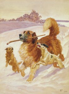 Trois chiens jouant dans la neige, 1881