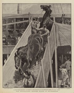 Préparatifs de guerre, embarquement des chevaux à Southampton - John Charlton