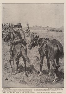Ce que la guerre a fait à nos chevaux de cavalerie, un soldat menant son cheval épuisé