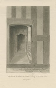 Pillaton Hall - Intérieur de la maison de la porte: dessin sépia - John Chessell Buckler