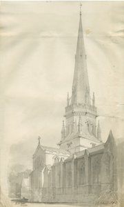 Stafford - Église Sainte-Marie: dessin sépia, nd [1841] - John Chessell Buckler