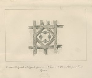 Pierre - Panneau ornemental sur une maison ancienne : dessin au lavis sépia - John Chessell Buckler