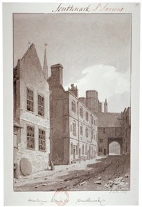 Vue vers la porte de Montague House, Southwark, Londres, 1827 - John Chessell Buckler