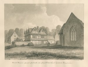 Worcestershire - Droitwich - Église Saint-Pierre - Ancien manoir : dessin sépia, 1833