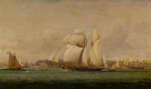 Un brick-goélette, deux cutters du Royal Yacht Squadron et un navire marchand américain - John Christian Schetky