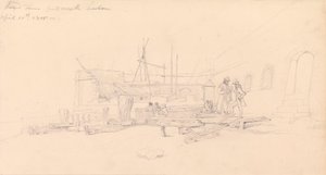 Dessin de la tour ronde, port de Portsmouth - John Christian Schetky