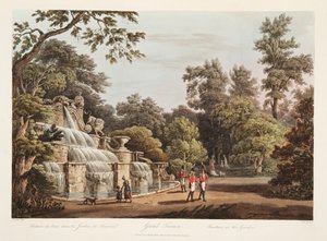 Grand Trianon, Fontaine dans le jardin, illustration de Versailles, Paris et Saint Denis, pub. 1805