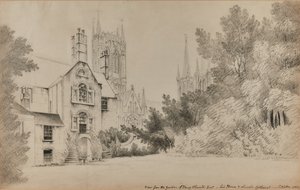Vue du jardin de Henry Thorold, Esq., sa maison et la cathédrale de Lincoln
