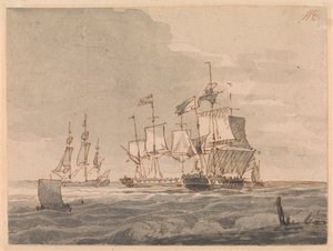 Navires de guerre au large de la côte - John Cleveley the Younger