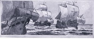 Le dernier voyage de Henry Hudson-1610. Abandonné par un équipage mutiné, Newnes Pictorial Knowledge publiée par Newnes, vers les années 1950