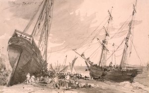 Scène côtière de Brighton avec deux navires au premier plan, 30 mai 1828