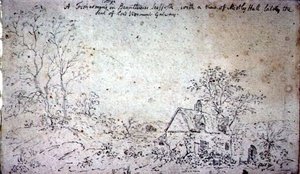 Cottage à Brantham, avec vue sur Mistley Hall - John Constable