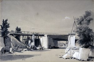 Pont de Denbigh Hall depuis la route, 25 juin 1837 - John Cooke Bourne