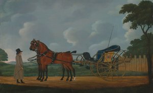 Un gentleman avec sa paire de chevaux attelés à un curricle - John Cordrey