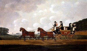 Le carrosse postal de Messieurs Richard Costar et Christopher Ibberson de Ludlow à Worcester sur la route