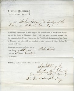 Serment de loyauté de John Crow du Missouri, comté de St. Louis - John Crow