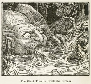 Le géant essaie de boire le ruisseau, du Livre de contes d