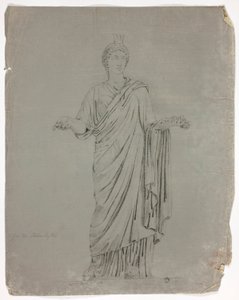Statue antique de déesse debout avec les bras tendus