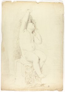 Ancienne statue de putto assis jouant avec un masque