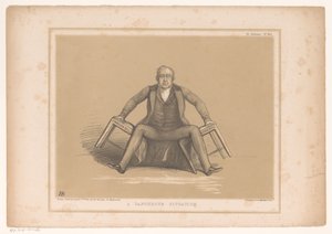 Caricature de Robert Peel tombant entre deux chaises