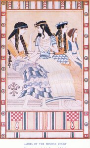 Dames de la cour minoenne, illustration de Myths of Crete and Pre-Hellenic Europe publiée par la Gresham Publishing Company Limited années 1920 - John Duncan