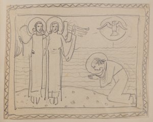 Sans titre [Figure agenouillée et deux anges] - John Duncan