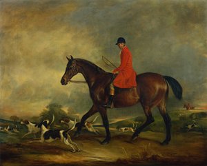 Le capitaine Garth sur son chasseur bai avec des chiens - John E. Ferneley