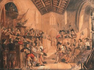 Une conventicule de Roundhead : une scène de "Peveril of the Peak" de Sir Walter Scott, 1841