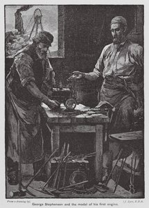 George Stephenson et le modèle de sa première locomotive - John Eyre