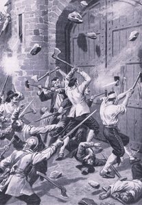 Le sac de Dundee 1er septembre 1651 : des marins anglais attaquent le port de Wellgate, illustration de 