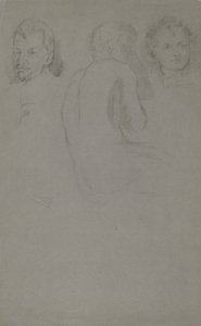 Deux études de portrait et un nu masculin, assis