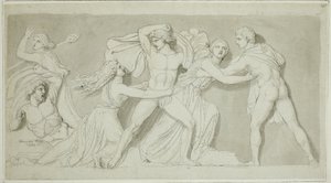 Amphion et Zéthus délivrent leur mère Antiope de la fureur de Dircé et Lycus - John Flaxman