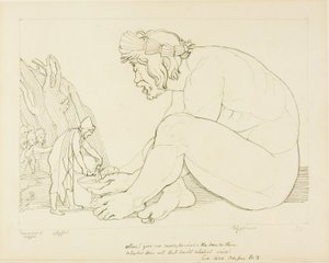 Polyphème supplie Ulysse de lui donner plus de vin - John Flaxman