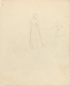 Figure féminine debout regardant des figures allongées et assises - John Flaxman