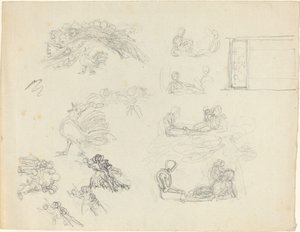 Études de coq chantant et de figures allongées - John Flaxman