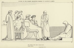 Ulysse sur le foyer se présentant à Alcinoos et Arété - John Flaxman